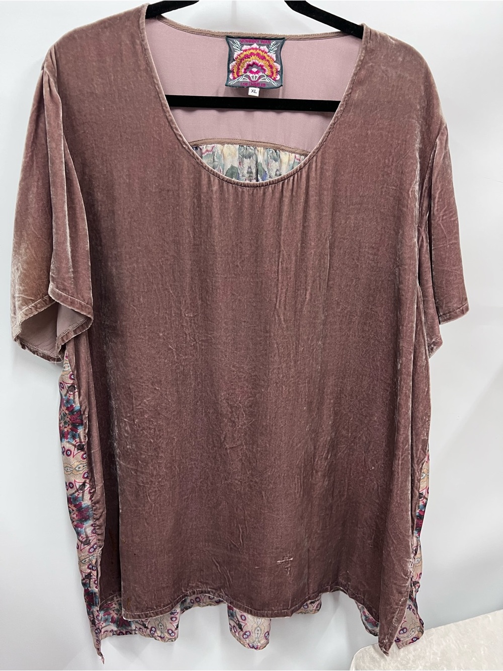 Johnny Was Dusty Mauve mixed media silk blend velvet velour Tunic XL FLAWED - Picture 2 of 13